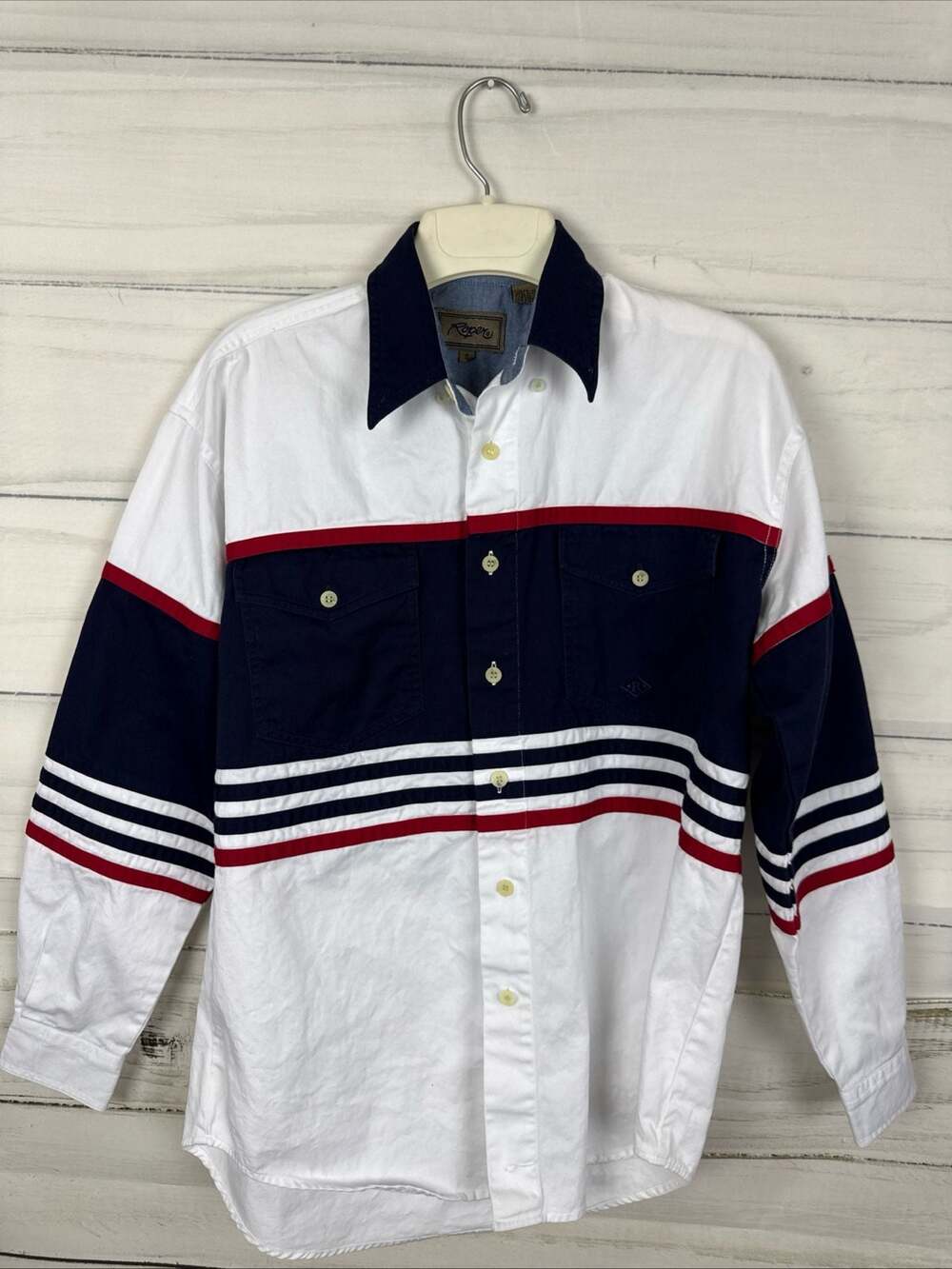 Roper Long Sleeve Button Down Shirt Color Block Striped Size S